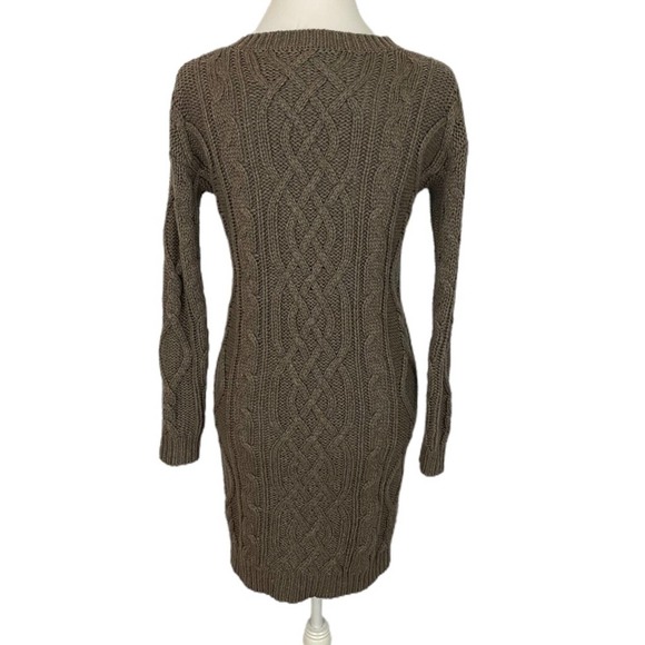MODA INTERNATIONAL | Taupe Long Sleeve Cable Knit Wool Blend Sweater Dress - Picture 10 of 16